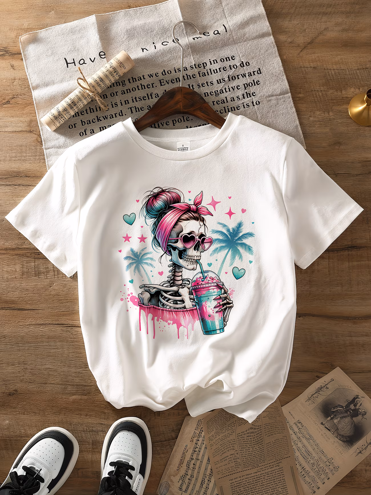 Halloween Coconut Tree Skull Head Breathable Printed Round Neck T-Shirt Casual Shirt New Women'S Holiday Costume Top